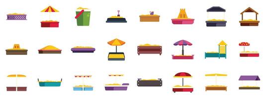 Sandbox icons set representing playing and having fun in playground vector