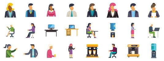 Office workers engaging in various activities in a modern office environment vector