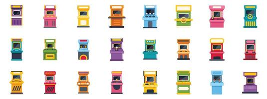 Collection of colorful arcade game machines showing variety of gaming experiences vector
