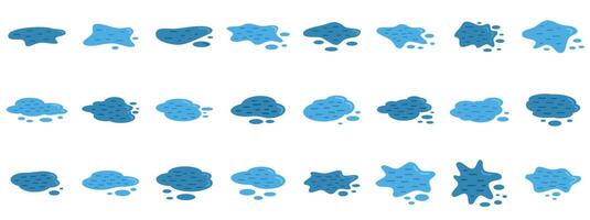 Set of various puddle water illustrations showing different stages of evaporation vector