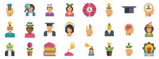 Personal growth, learning and developing mindset icons collection vector