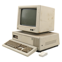 Vintage Beige Computer System with Monitor, Keyboard, and Distressed Textures from the 1980s-90s png