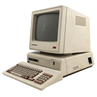 Retro Off-White Computer Setup Featuring Signs of Age and Subtle Scratches in a Muted Palette png