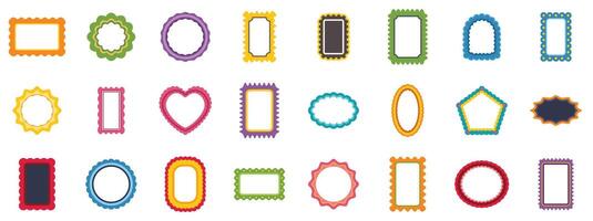Colorful empty picture frames with various shapes providing decorative options vector