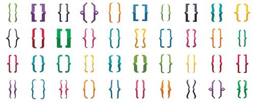 Colorful curly brackets showing different programming languages syntax on white background vector