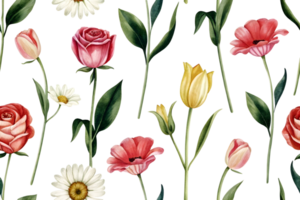Bright and Cheerful Floral Design Featuring Multicolored Daisies in a Repeating Pattern png