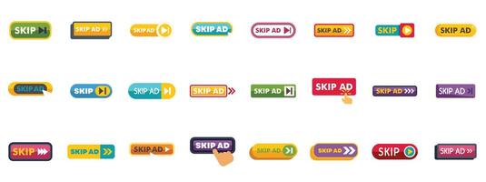 Skip ad button collection for online advertisement skipping vector