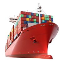 A large red cargo ship with many containers on it png