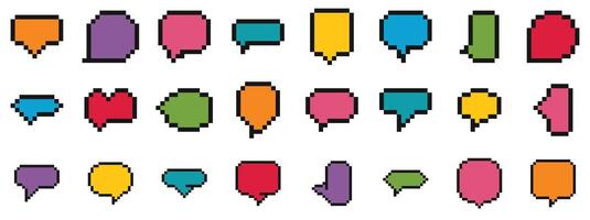 Colorful pixelated speech bubbles for retro gaming and digital communication vector