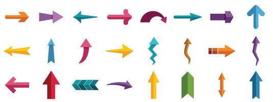 Collection of various colorful arrows pointing in different directions vector