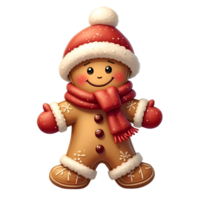 A gingerbread man wearing a santa hat and scarf png