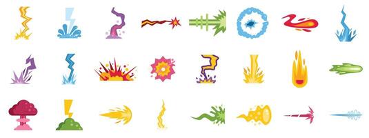 Explosions and flashes creating dynamic visual effects with vibrant colors vector