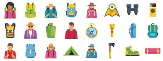 Hikers preparing for backpacking trip with backpacks and navigation tools vector