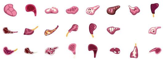 Set of various cuts of meat displaying different types and preparations vector