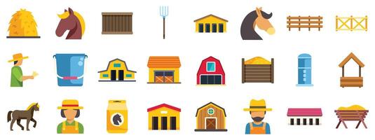 Farmers working and caring for horses in stables and barns vector