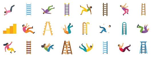 Workers falling from ladders and stairs suffering accidents at work vector