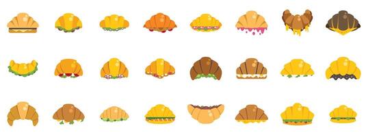 Croissant sandwich icons showing different fillings and toppings vector
