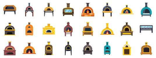 Set of different pizza ovens for baking bread and pizza vector