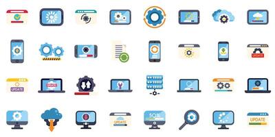 Software update progress and installation icons showing percentage and gears vector
