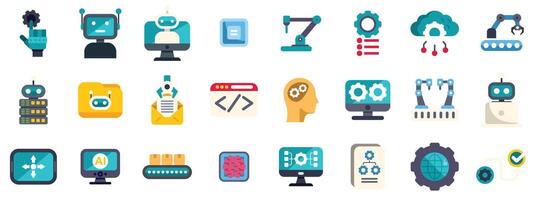 Artificial intelligence icons depicting automation, robotics, and machine learning vector