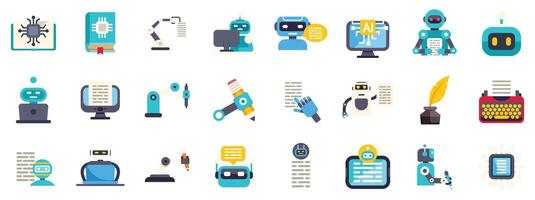 Set of icons representing ai writing and creating content automatically vector
