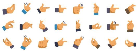 Set of hands gesturing, pointing, snapping fingers and making other signs vector