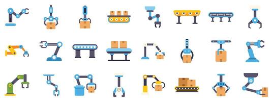Robotic arms handling packages and assembly line automation vector