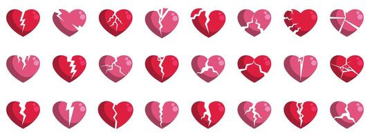 Set of broken hearts representing various stages of heartbreak vector