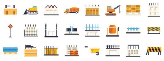 Construction site icons showing various stages of building process with machinery and materials vector
