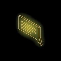 Neon yellow glowing rectangular speech bubble with text lines on black background vector