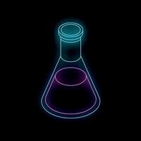 Neon laboratory flask glowing on dark background vector