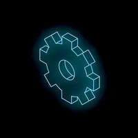 Glowing neon gear rotating on black background symbolizing seamless functionality vector