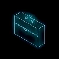 Glowing neon briefcase representing business and finance on dark background vector