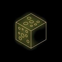 Glowing neon cube with holes representing abstract cheese on black background vector