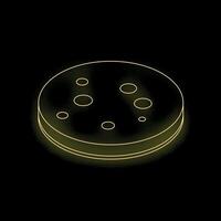 Glowing neon yellow cookie on black background representing bakery and confectionery vector
