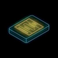 Neon e learning icon glowing on black background, isometric projection vector