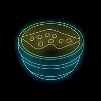Neon sign of bowl with seeds floating on liquid surface vector
