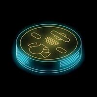 Neon isometric smart robotic vacuum cleaner is working on the floor vector