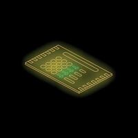 Neon yellow server rack with data transferring showing isometric projection on black background vector