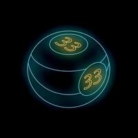 Glowing neon lottery ball showing number thirty three on dark background vector