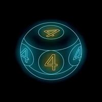 Neon dice showing number four on black background vector