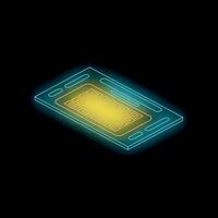 Neon cpu microchip computing processing power isometric view vector