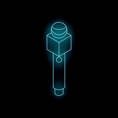 Glowing neon microphone icon on black background symbolizing karaoke, podcast, or music recording