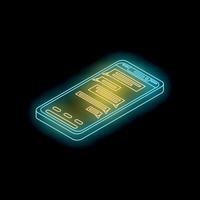 Neon smartphone showing chatting conversation on black background vector