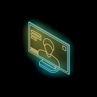 Neon glowing computer screen showing user profile on black background vector