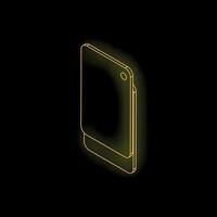 Glowing neon smartphone on black background, mobile technology and communication vector