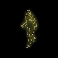 Soccer player walking in neon light on black background vector