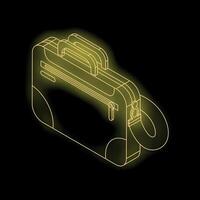 Yellow glowing neon briefcase with padlock on black background vector