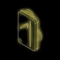 Neon yellow suitcase with umbrella and pen attached isometric view vector