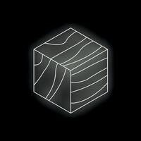 Glowing wooden cube with wood grain texture on dark background vector